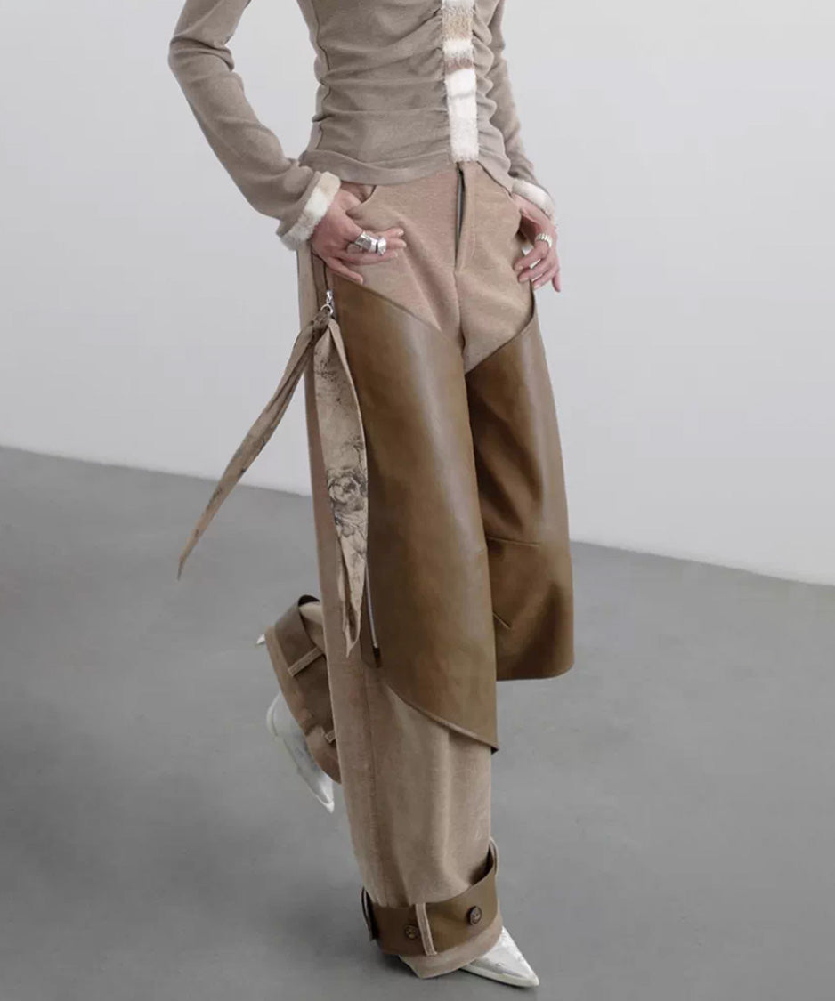 Coated Panel Wide Leg Pants