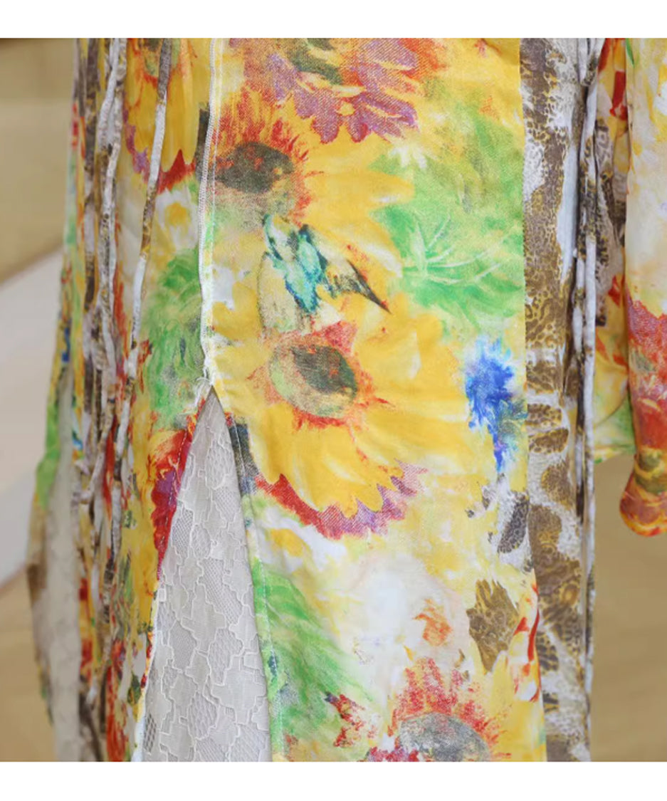 Floral Leopard Long Blouse