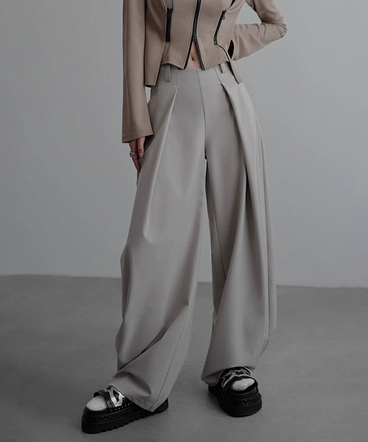 Side High Waist Tuck Pants