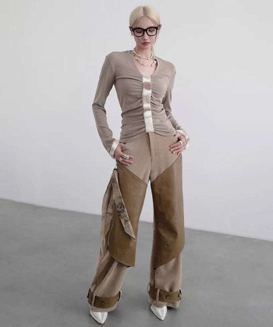 Fur Trim Gather Line Top