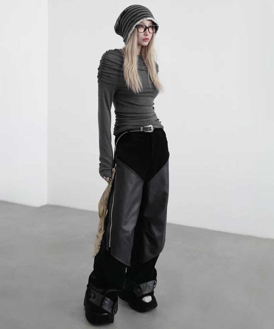 Coated Panel Wide Leg Pants