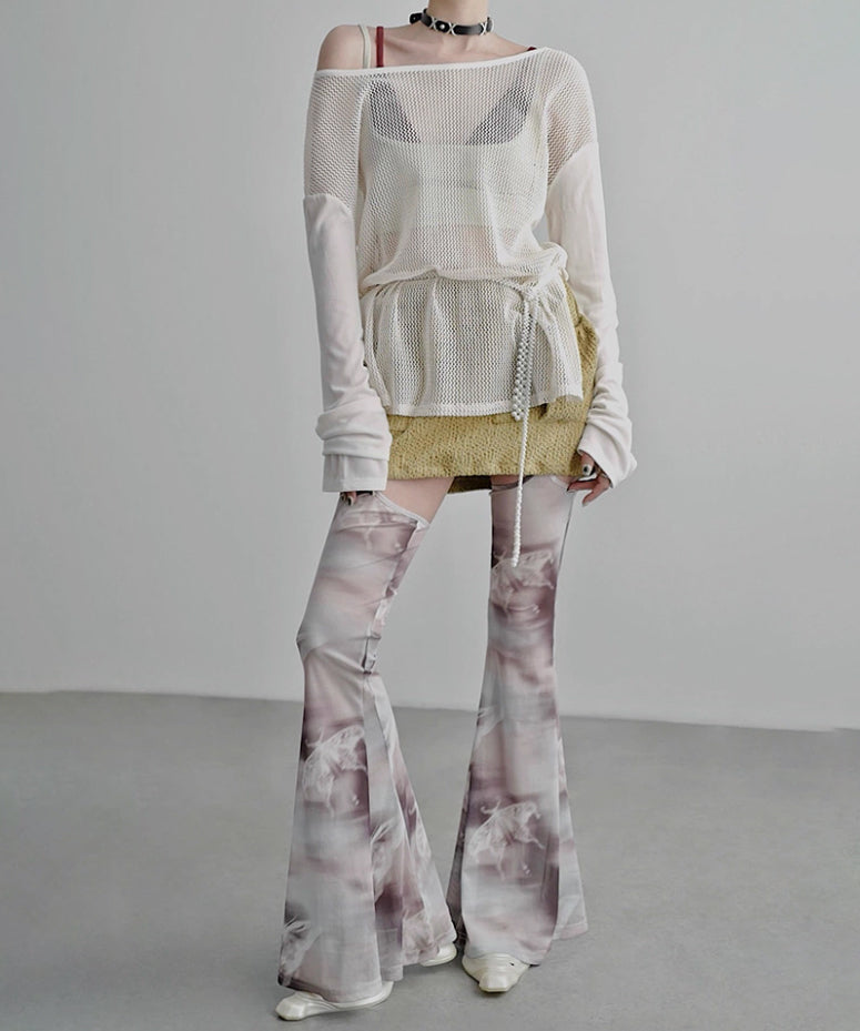 Mesh Suspender Flared Pants