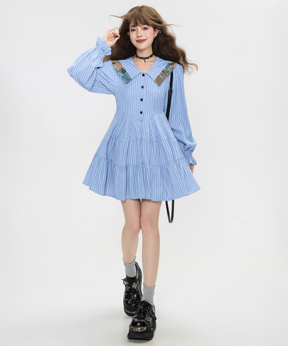 Stripe Sailor Bow Tiered Dress