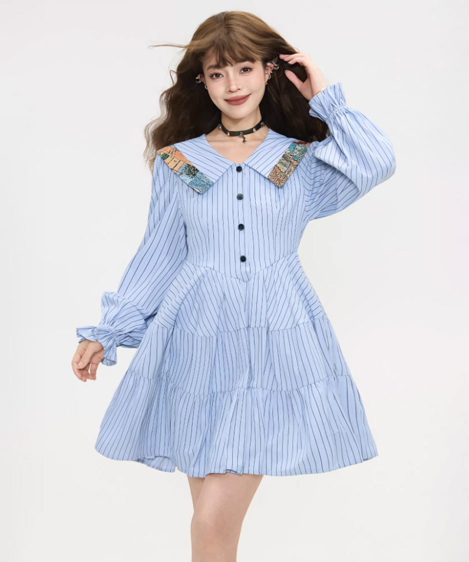 Stripe Sailor Bow Tiered Dress