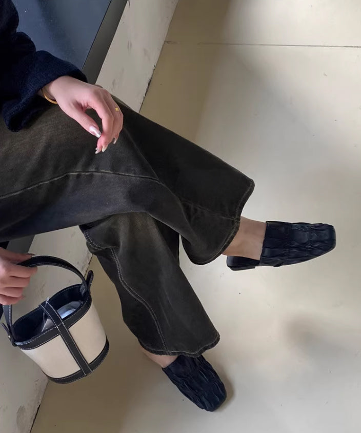 Crinkle Square Backless Mules