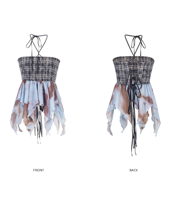 Smocked Draped Hem Halter Top