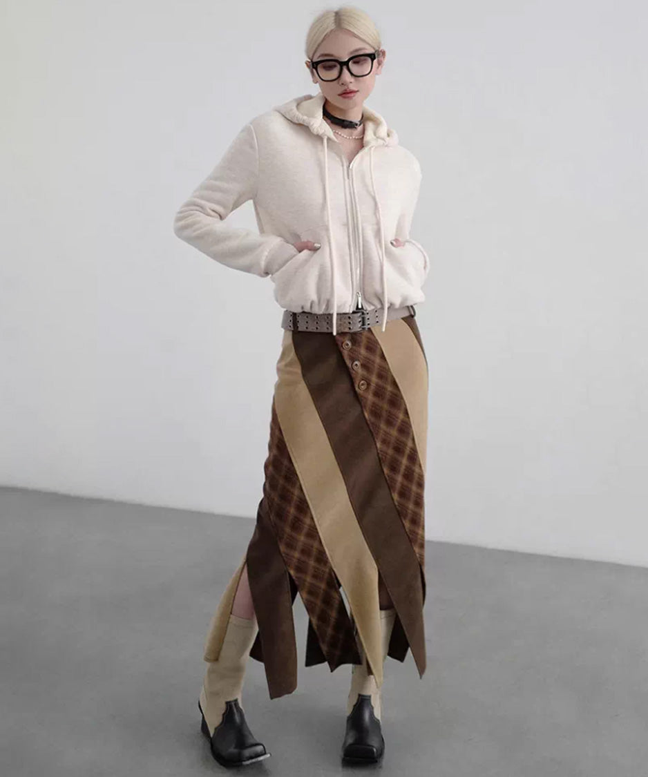 Diagonal Panel Layered Long Skirt