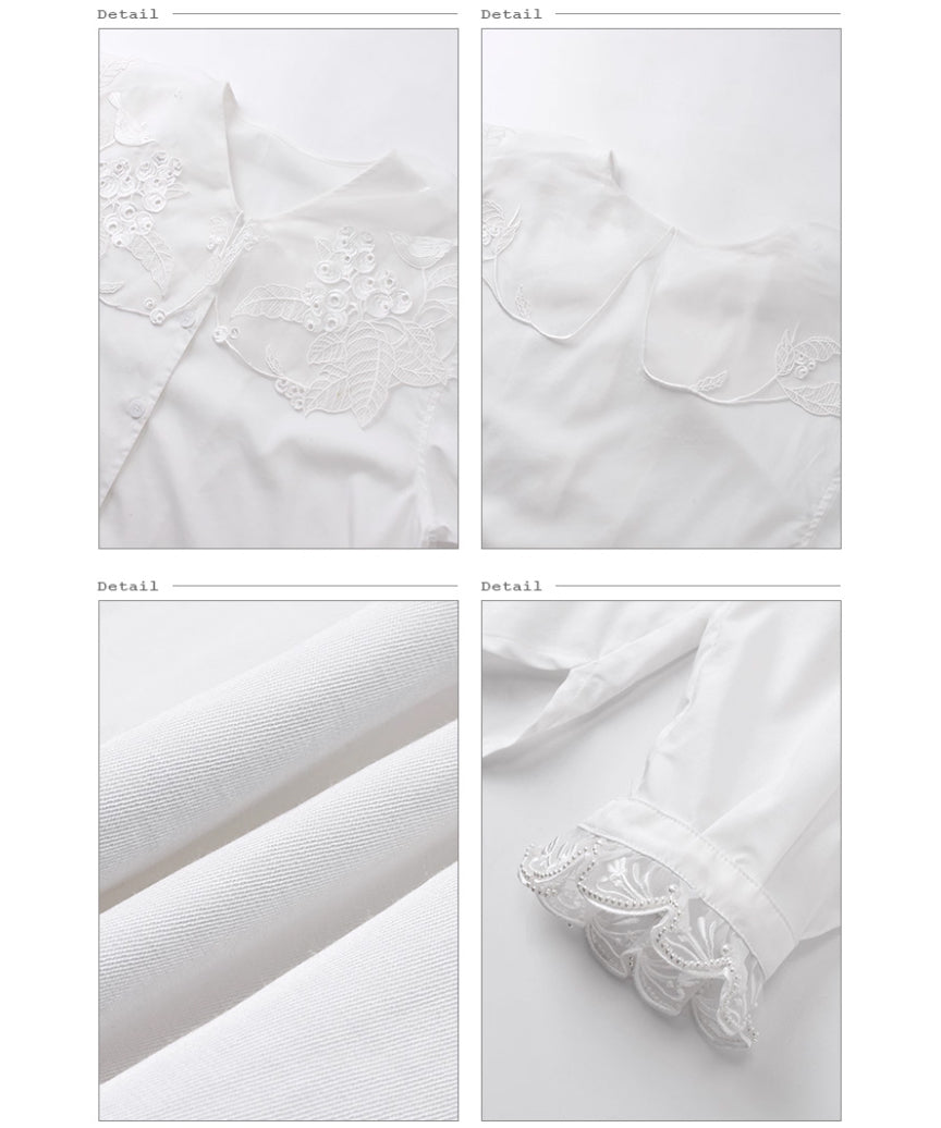 Embroidered Bird Collar Blouse