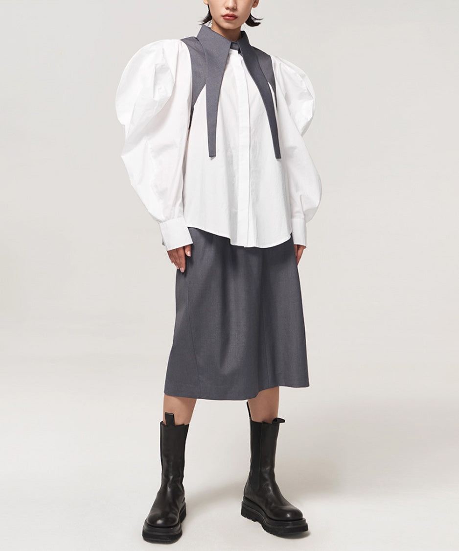 Layered Collar Puff Sleeve Blouse