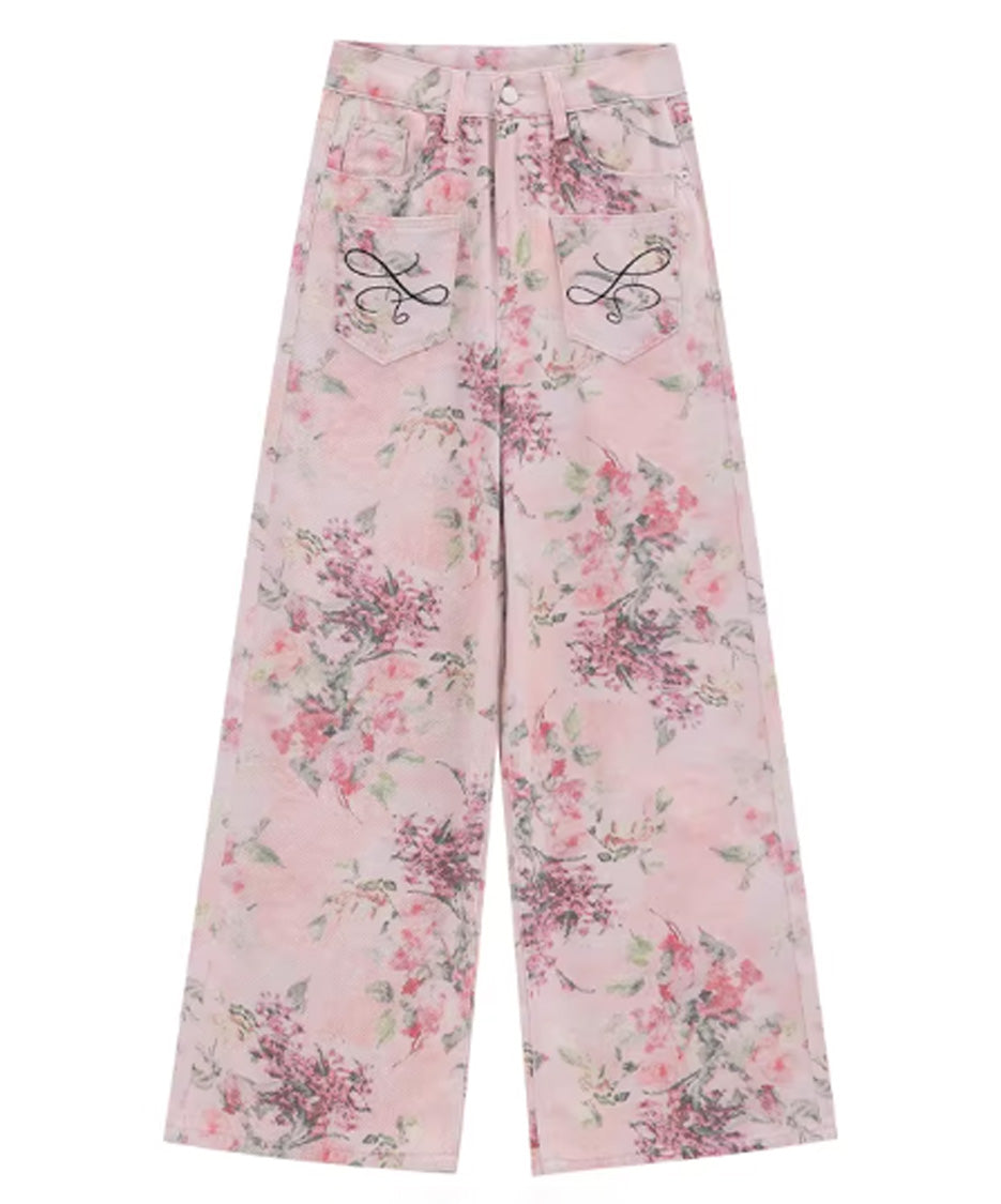Floral Script Pocket Wide Pants