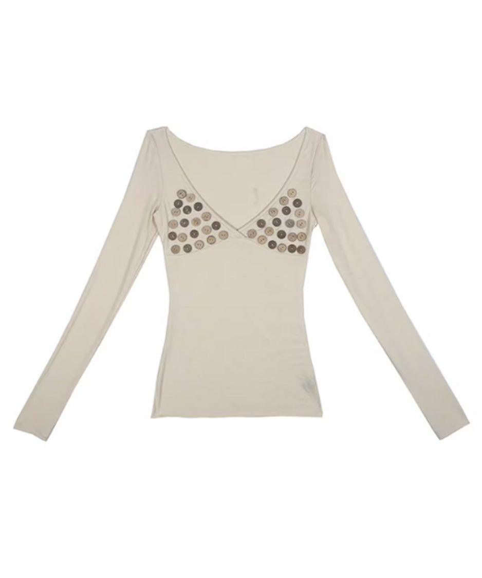 Button Accent Wrap Neck Top