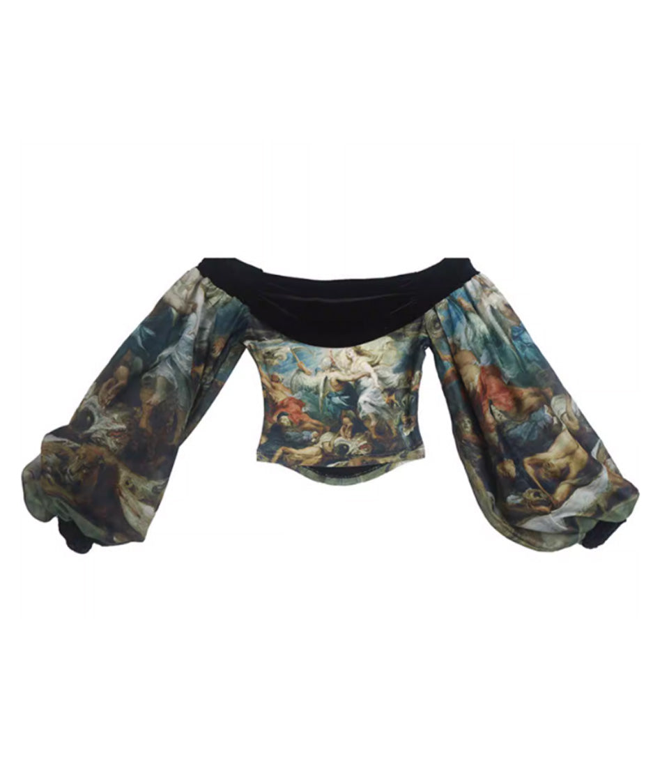 Baroque Art Off Shoulder Volume Top