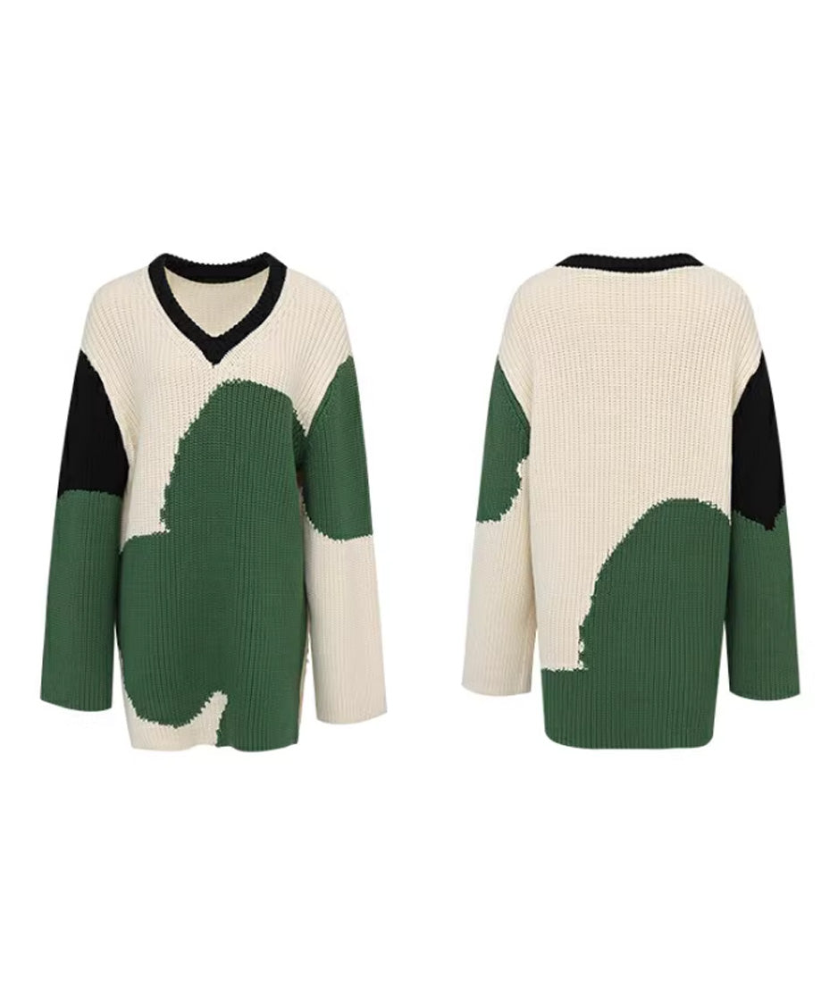 Abstract Pattern Oversized Knit Sweater