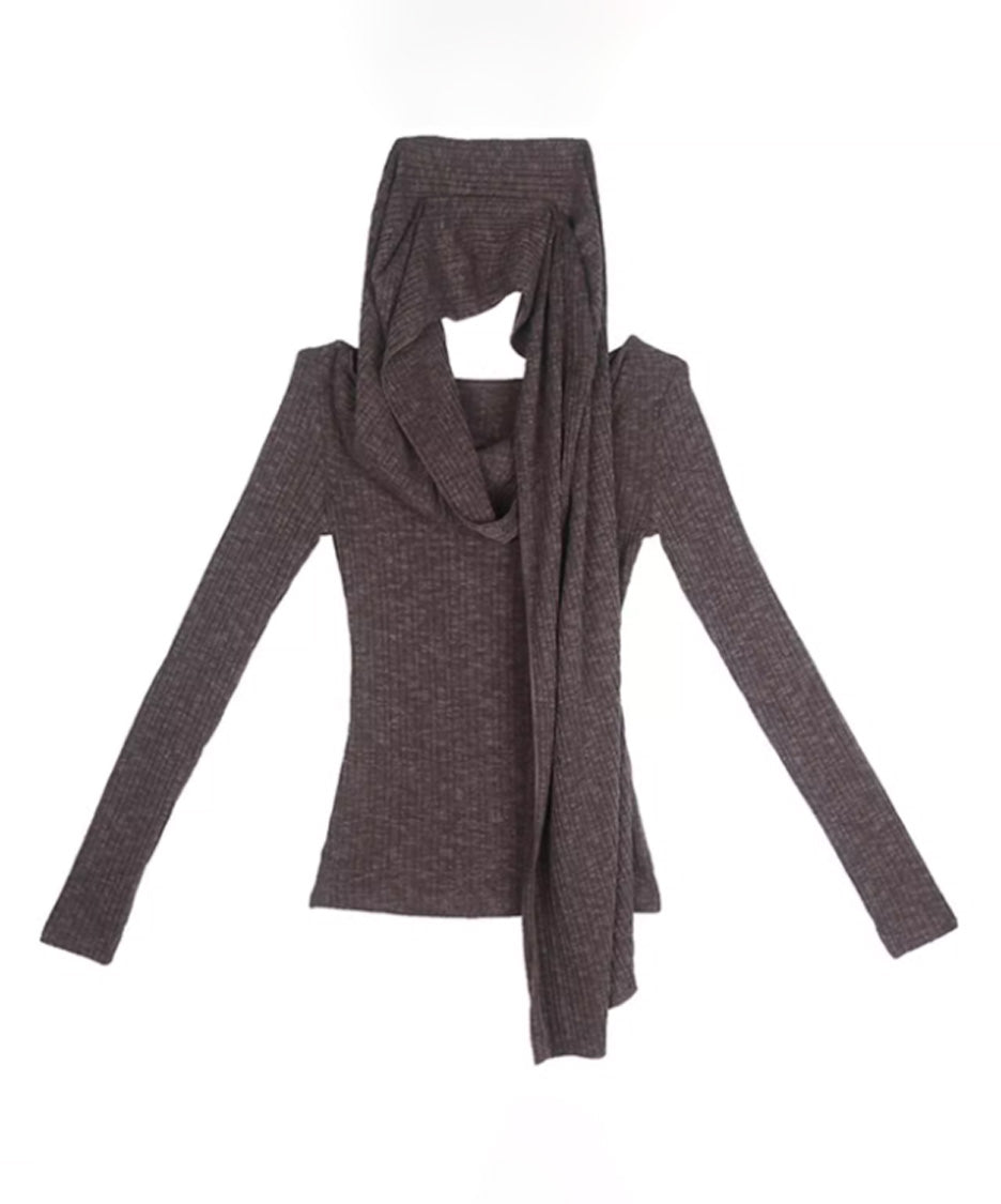 Hooded Rib Drape Top