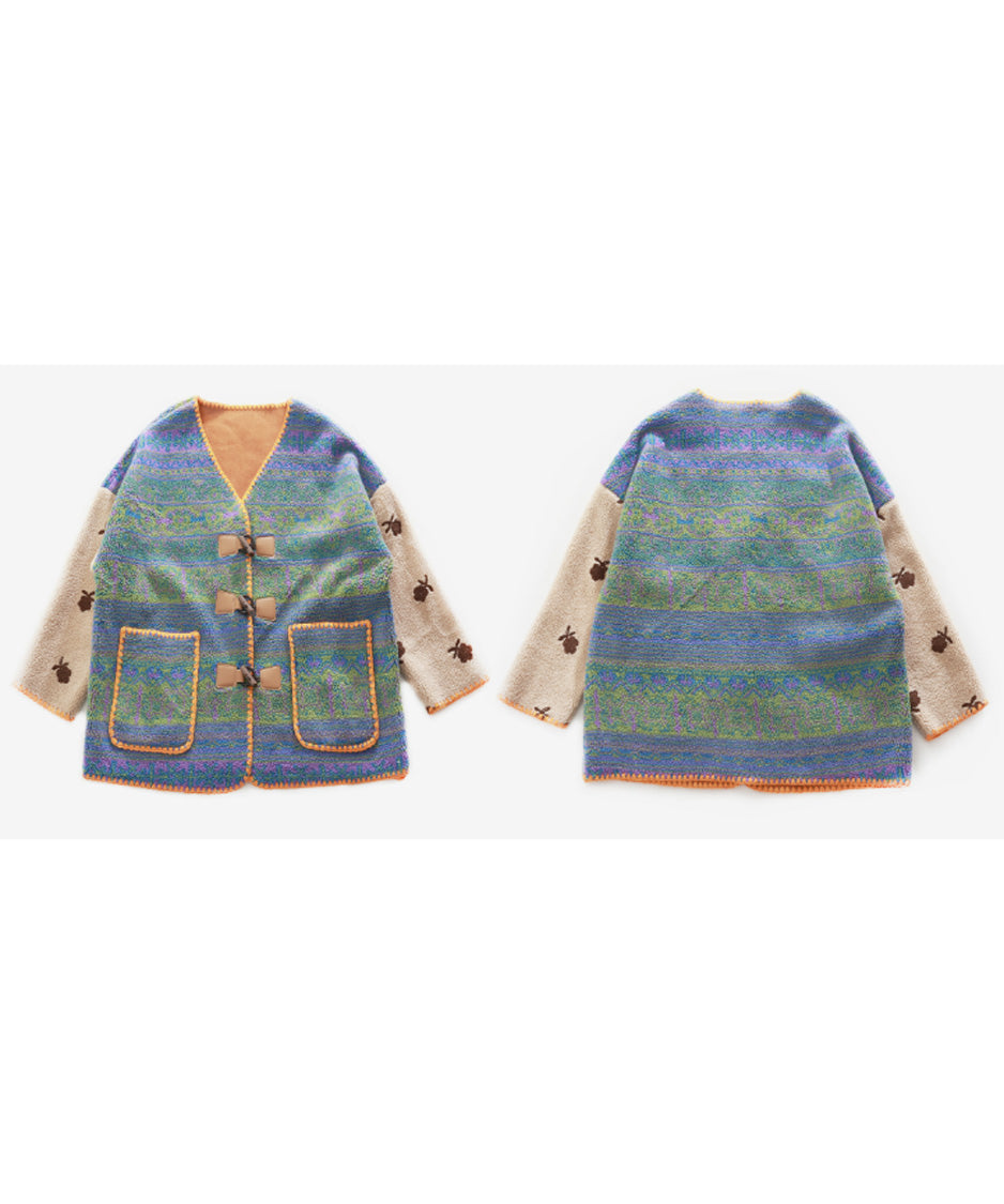 Patterned Knit Toggle Coat