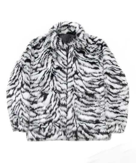 Snow Tiger Pattern Fur Coat