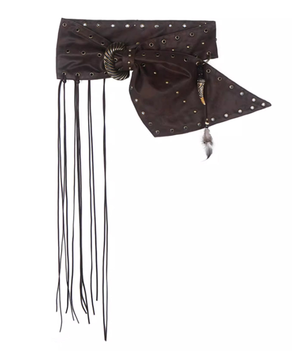 Feather Tassel Rivet Wide Belt