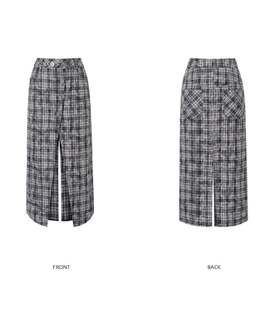 Vintage Check Slit Skirt