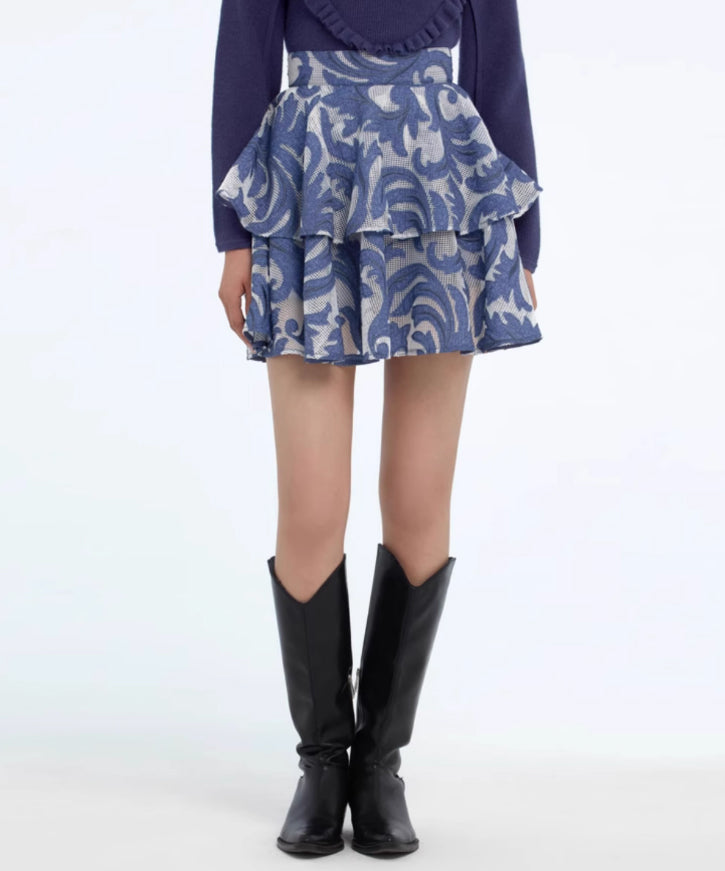 Vintage Jacquard Tiered Skirt