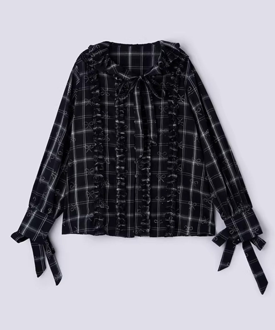 Ribbon Check Frill Blouse＆Tiered Skirt Co-ord