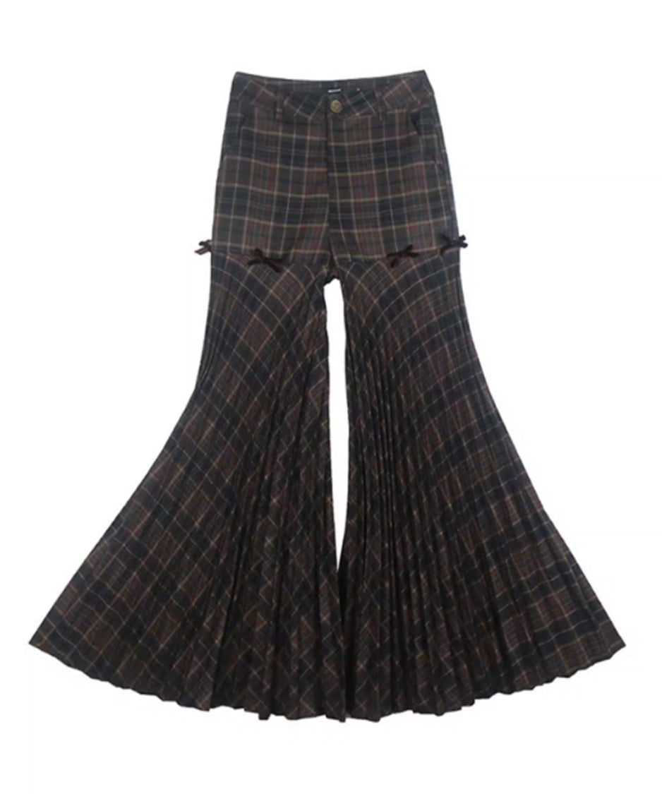 Plaid Flare Ribbon Pants