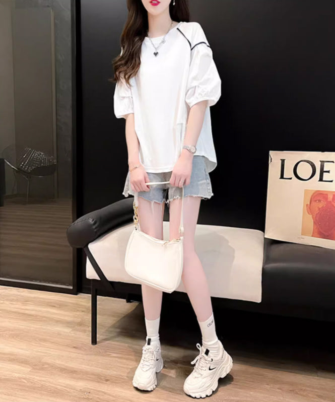 Back Ribbon Puff Sleeve Top