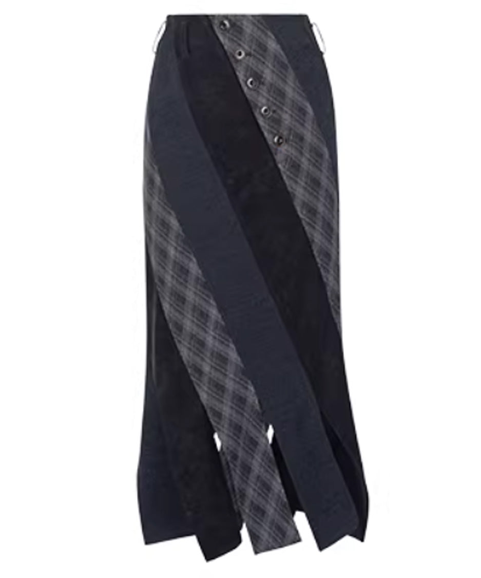 Diagonal Panel Layered Long Skirt
