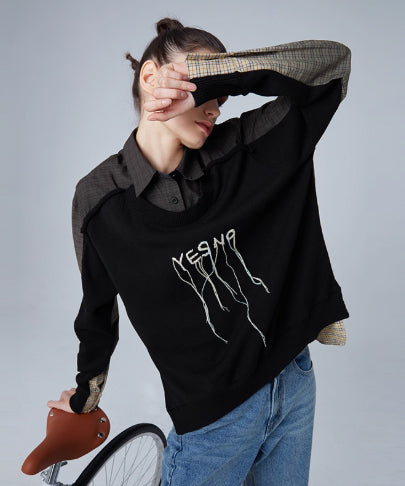 Gradient Check Layered Knit Shirt