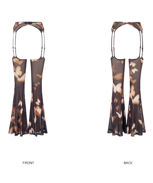 Mesh Suspender Flared Pants