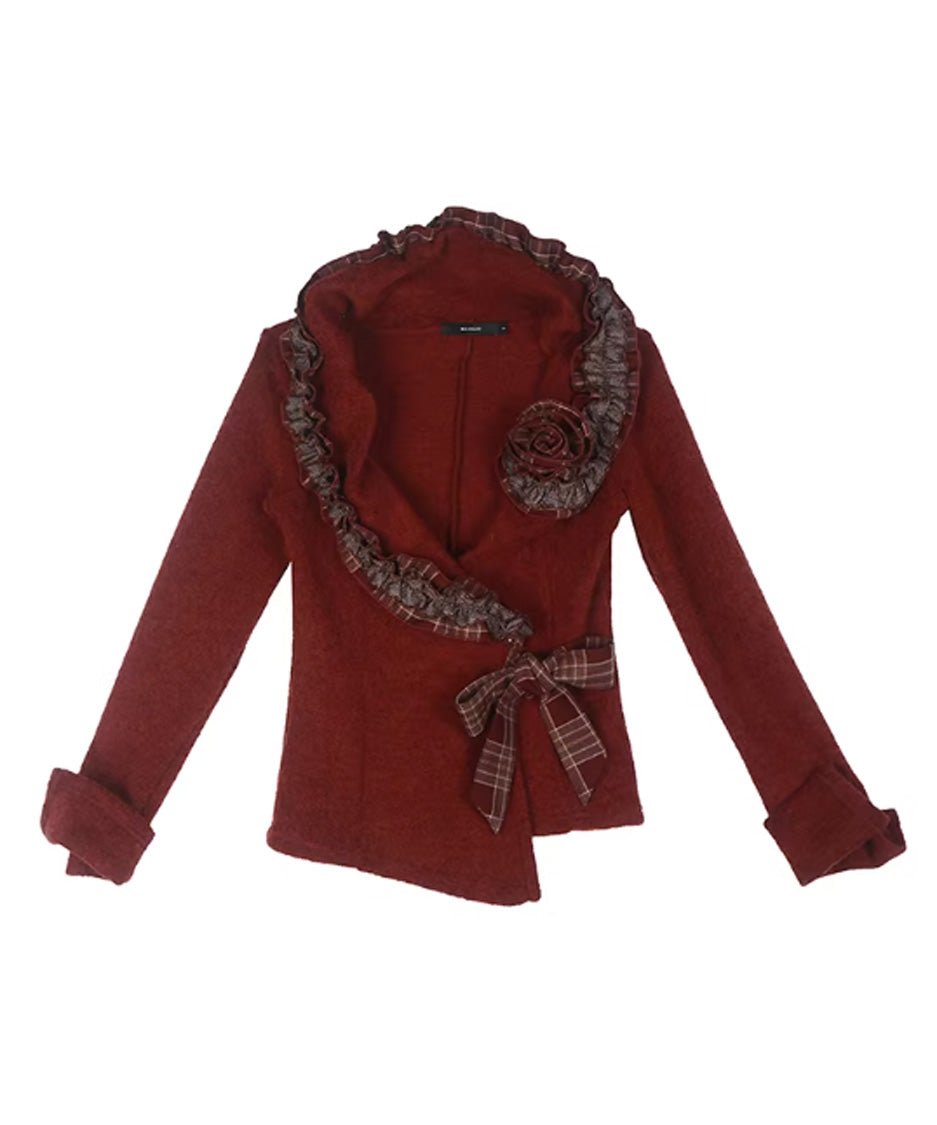 Ruffle Trim Wrap Cardigan