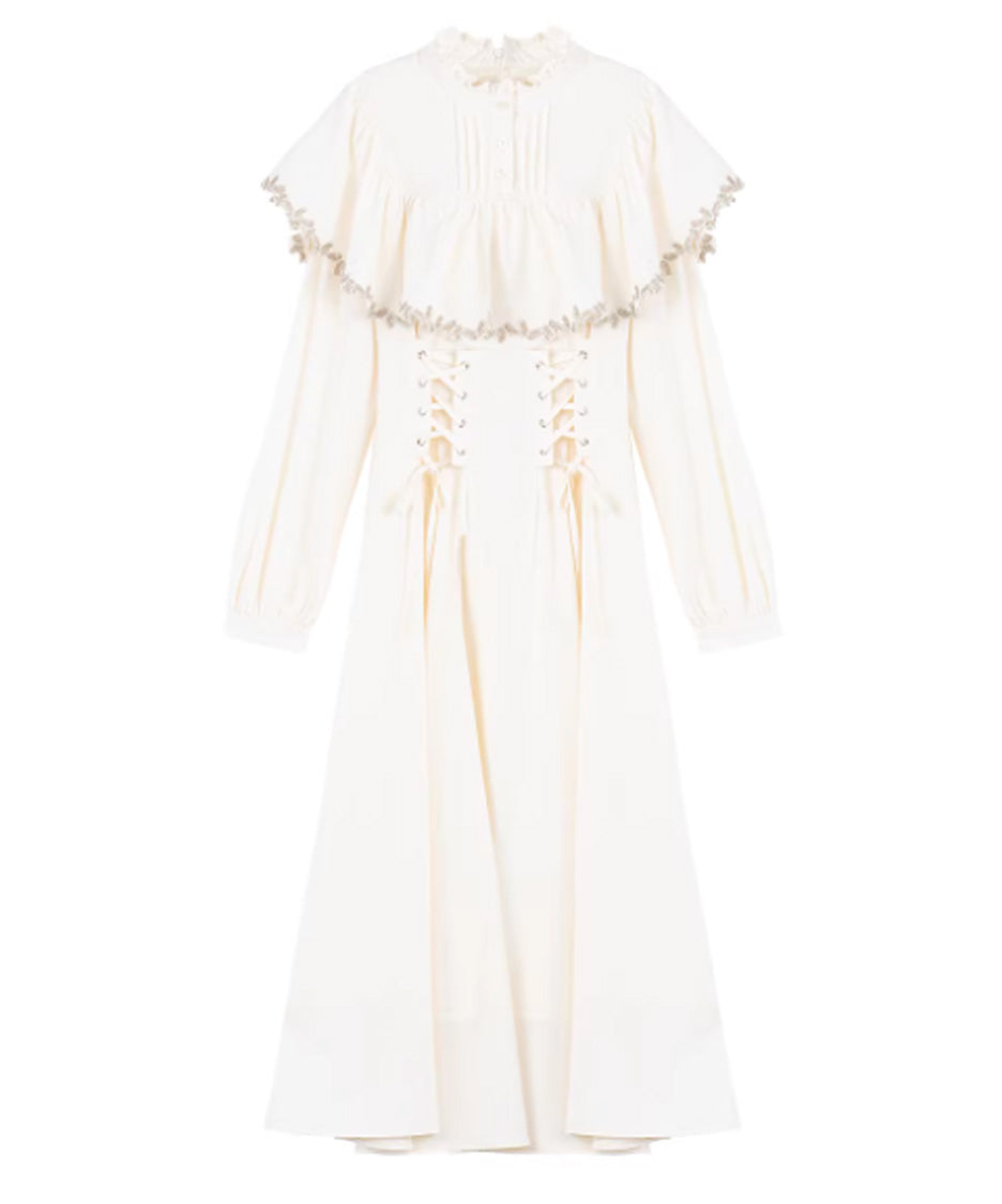 Lace Trim Cape Corset Long Dress