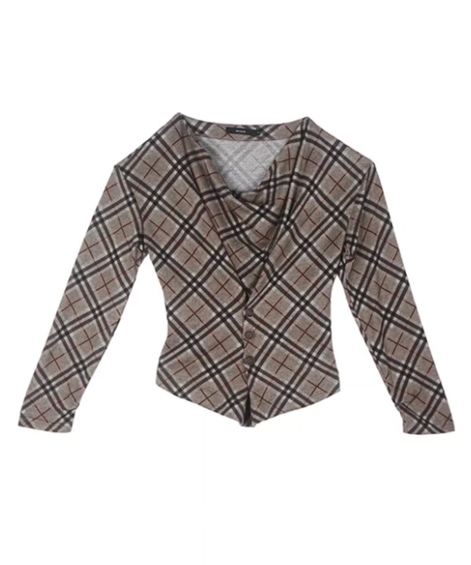 Drape Checked Button Top