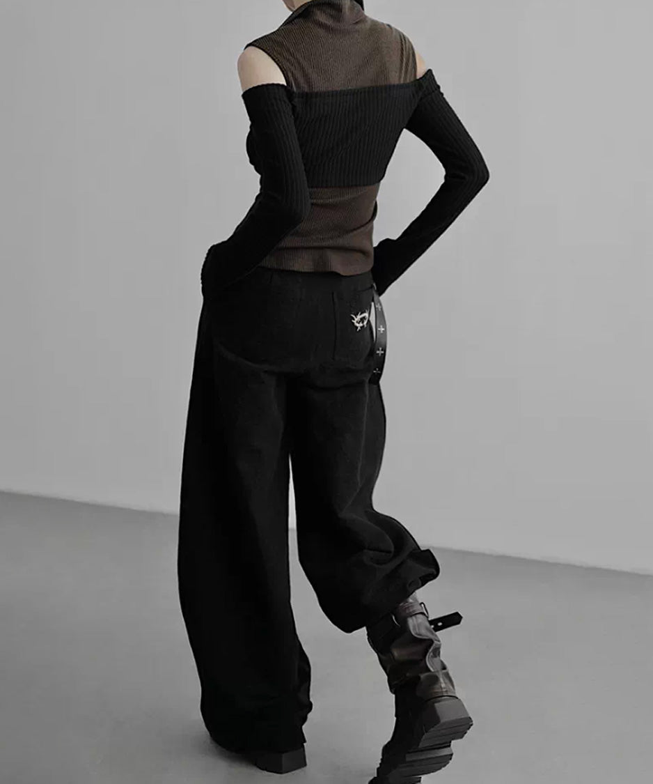Thorn Embroidery Volume Wide Pants