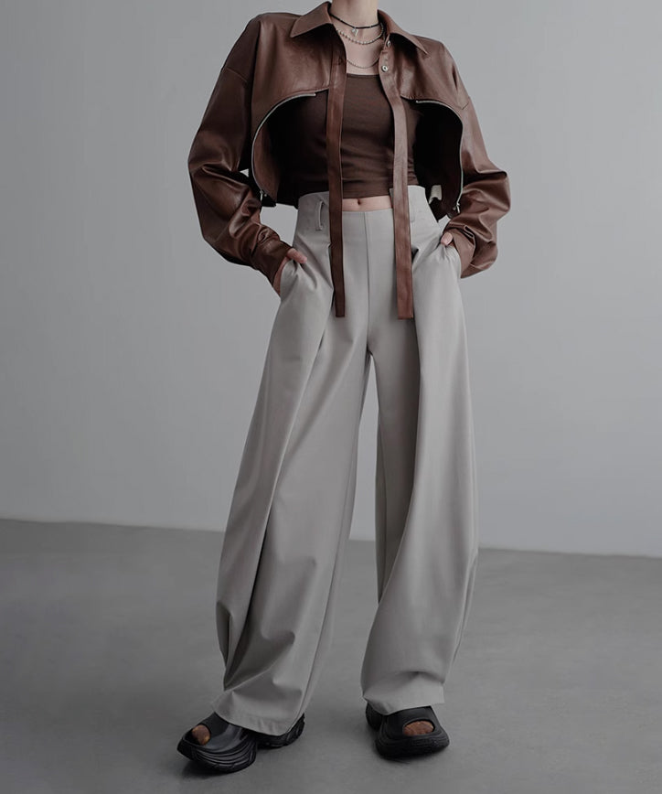 Side High Waist Tuck Pants