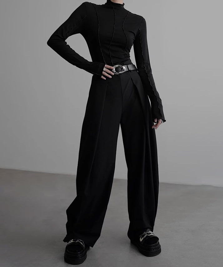 Side High Waist Tuck Pants