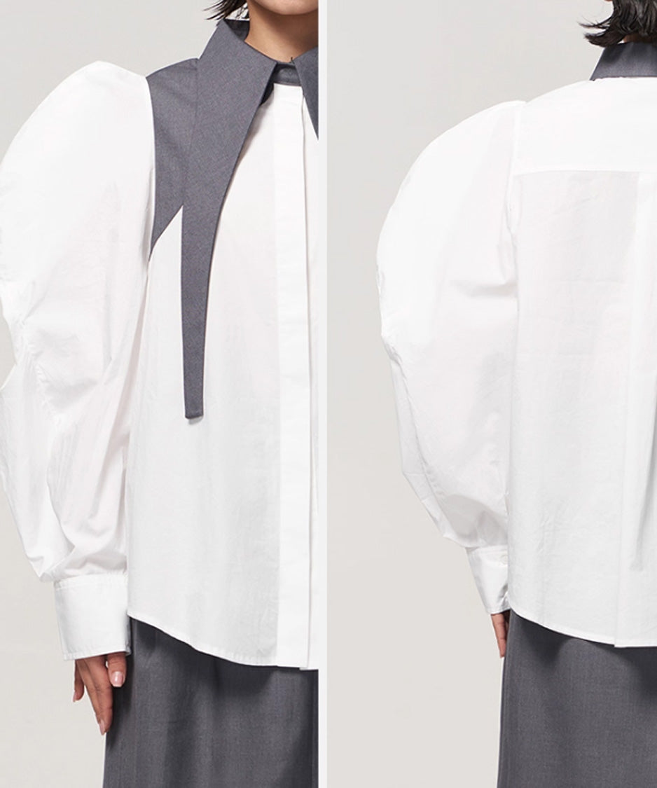 Layered Collar Puff Sleeve Blouse