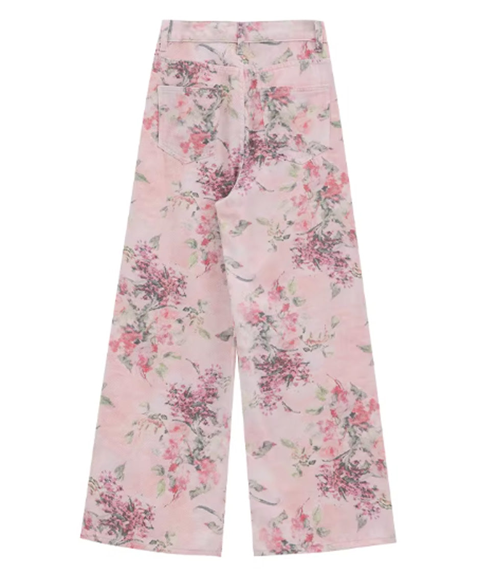 Floral Script Pocket Wide Pants
