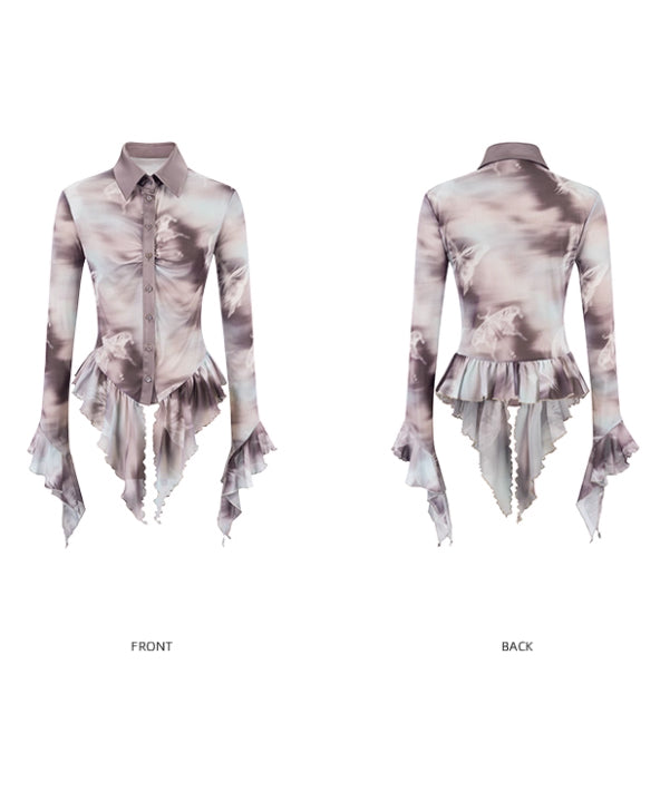 Sheer Flared Hem Shirt