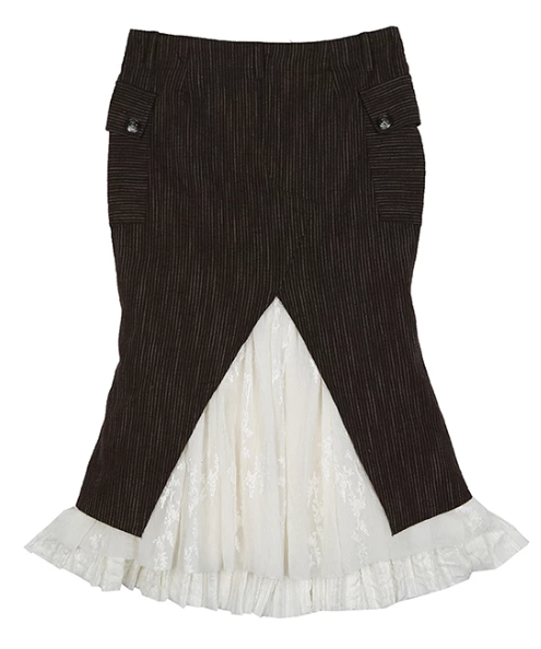 Pinstripe Lace Hem Skirt