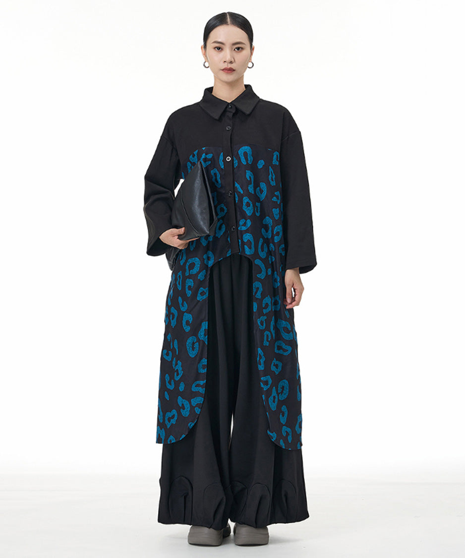 Leopard Panel Long Blouse