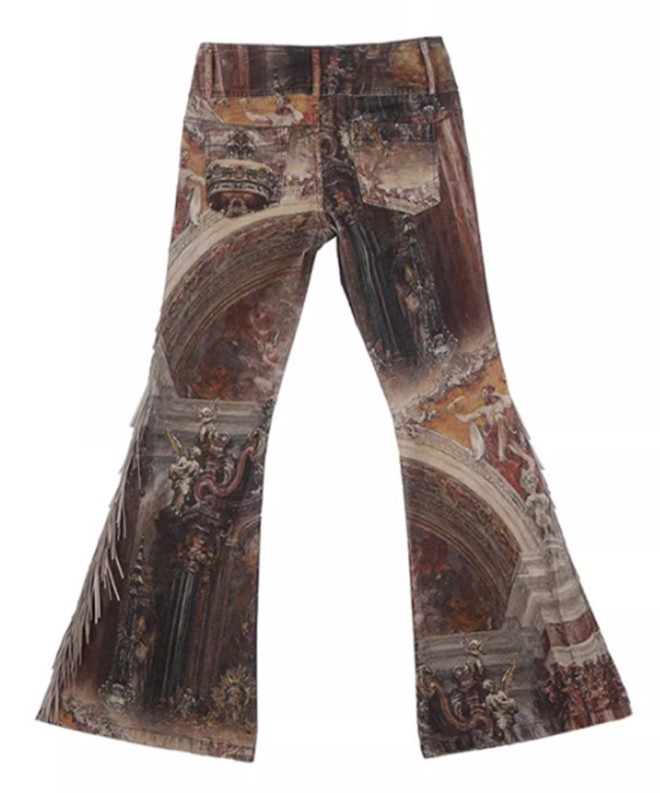 Medieval Print Tassel Pants