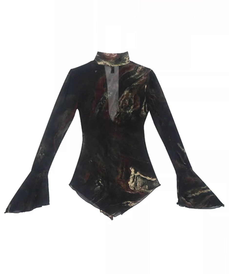 Low-neck Bow See-through Top