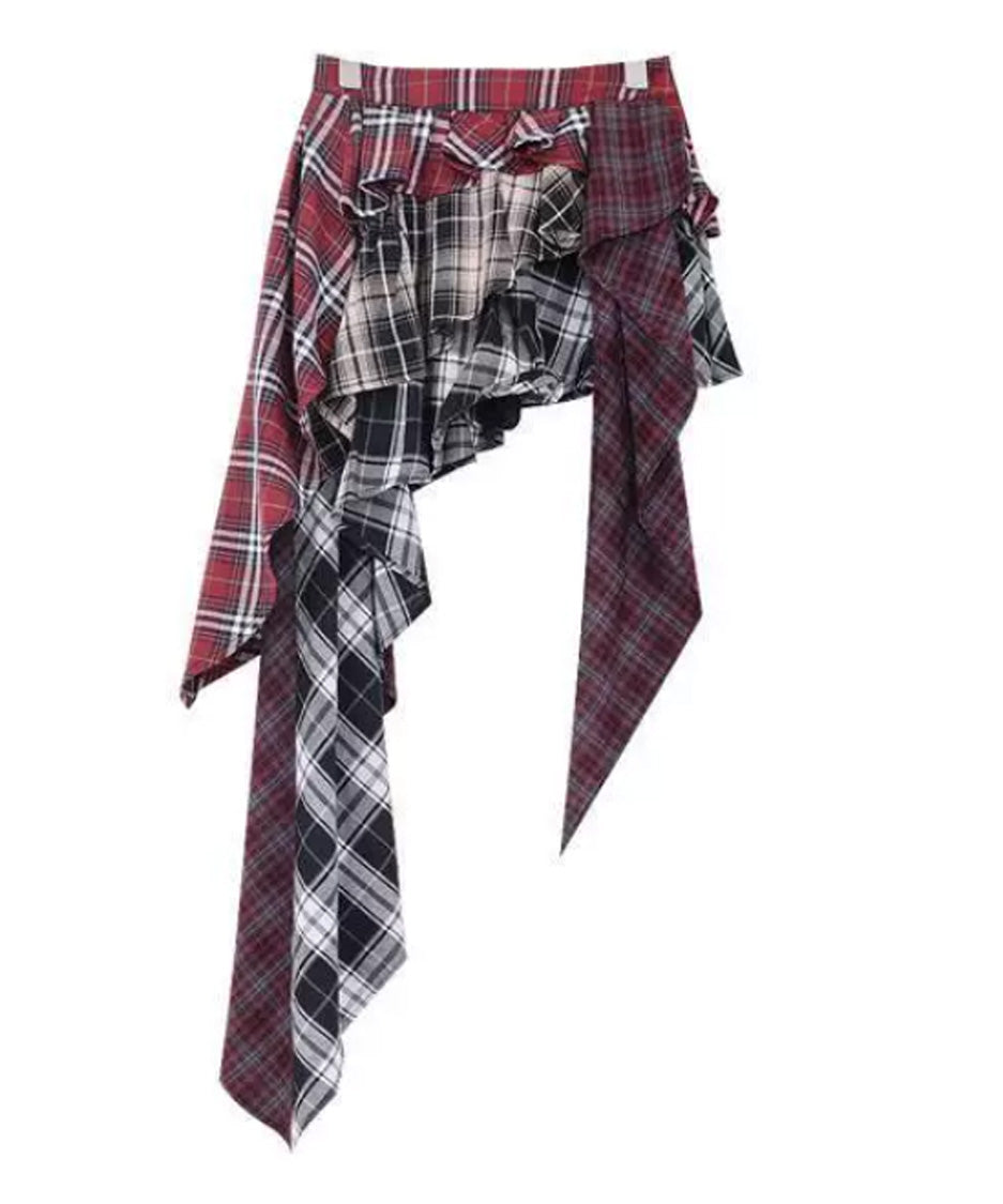 Layered Check Draped Skirt