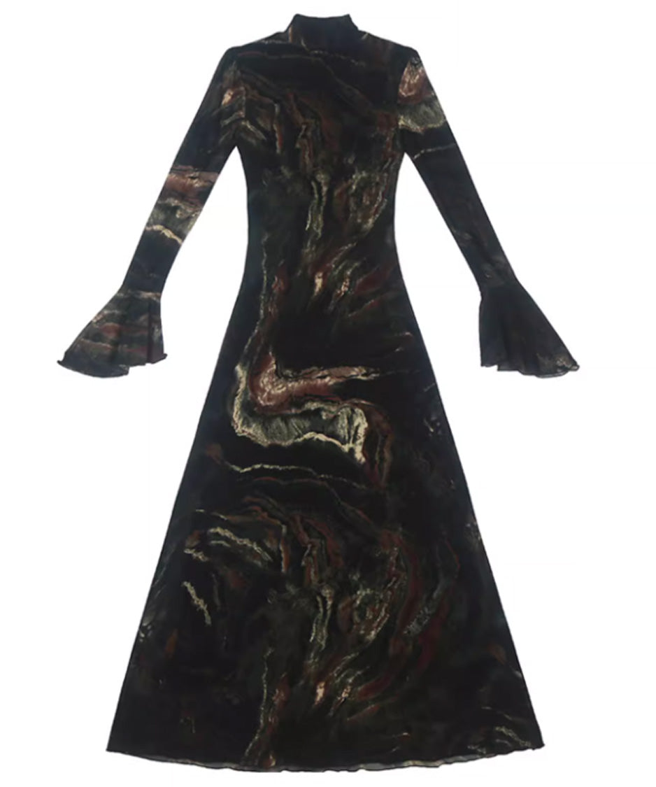 Marble Sheer Flare Dress
