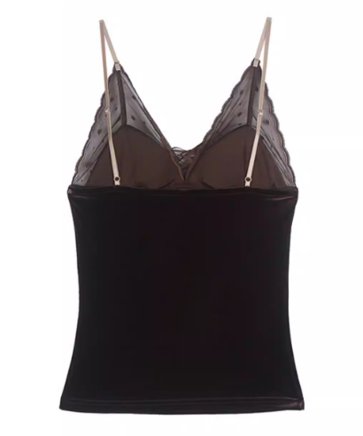 Sheer Lace Trim Velvet Camisole