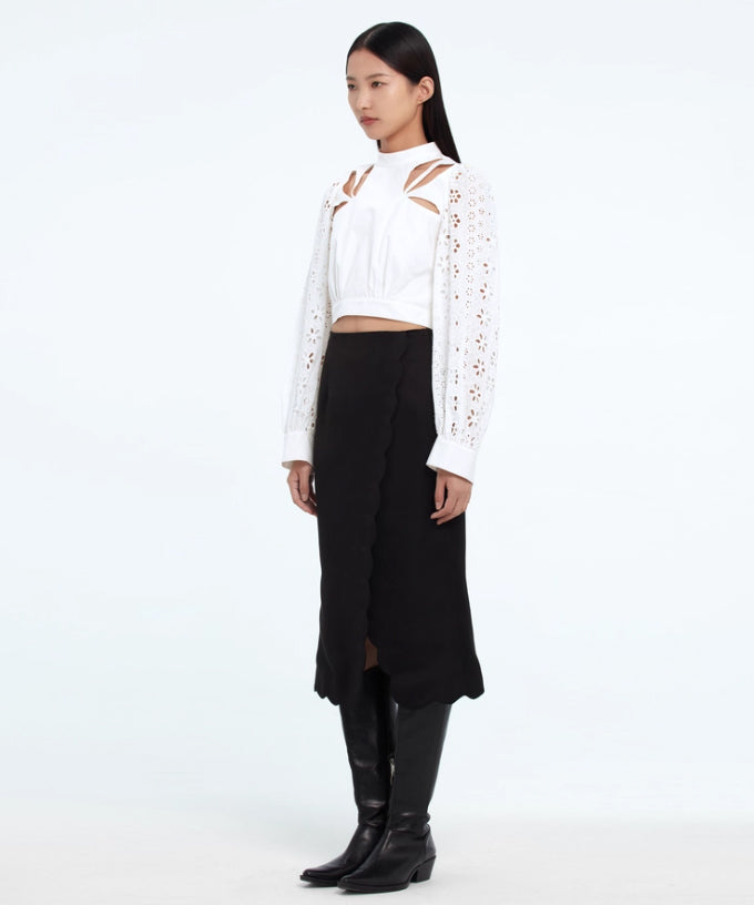 Cut Out Lace Sleeve Blouse