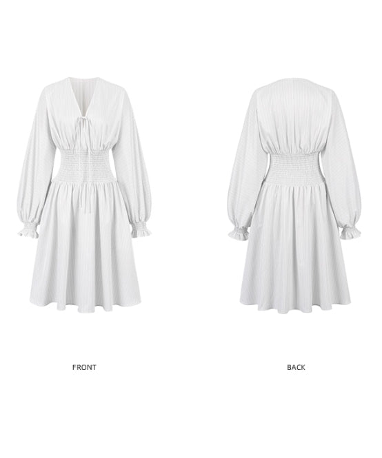 Pinstripe Puff Sleeve Dress