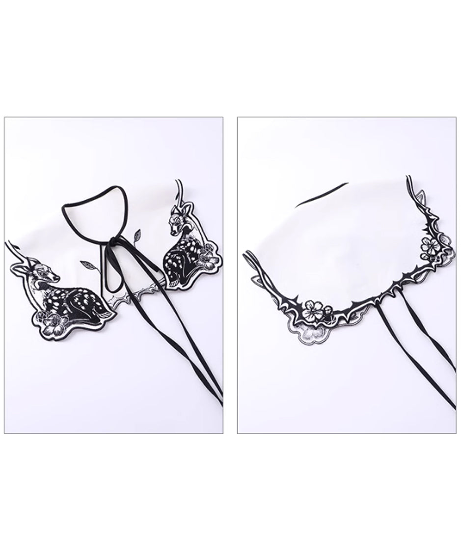 Deer Embroidery Collar Blouse