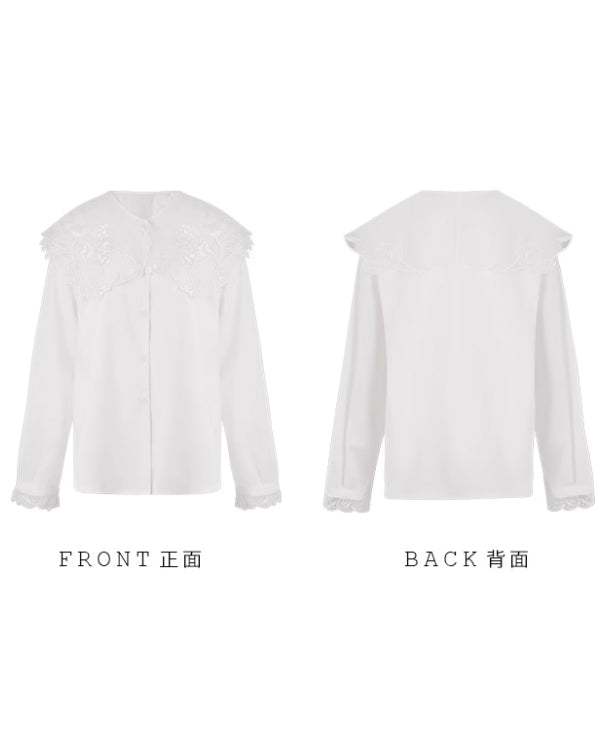 Embroidered Bird Collar Blouse