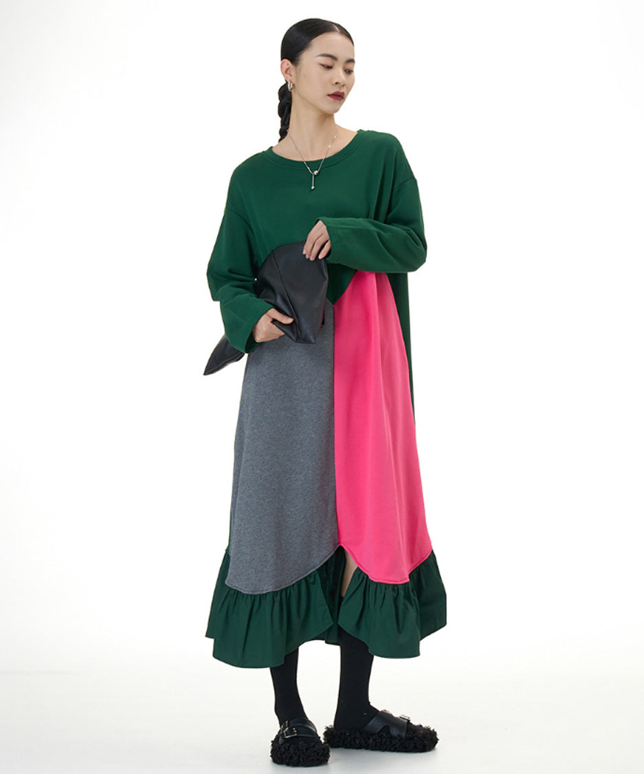 Panel Mix Hem Ruffle Dress